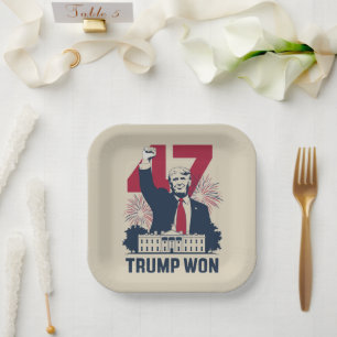 Trump wint opnieuw verkiezingen 2024 president 47e papieren bordje