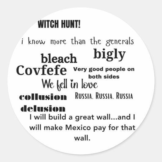 Trump Word Cloud Typografie Ronde Sticker (Voorkant)