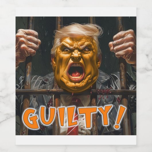 TRUMP WORDT OP ALLE PUNTEN SCHULDIG BEVONDEN WIJN ETIKET (Enkel label)