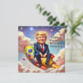 Trump zit op de raket feestdagenkaart (Staand voorkant)