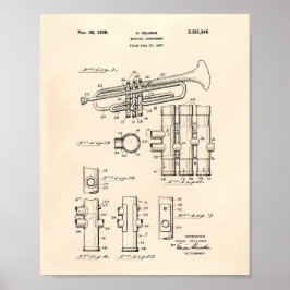 Trumpet 1939 Patent Art Old Peper Poster