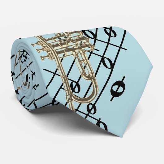 Trumpet And Music Notes On Blue Stropdas (Opgerold)