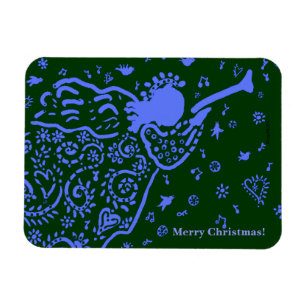 Trumpet angel magnet in blauw en groen magneet