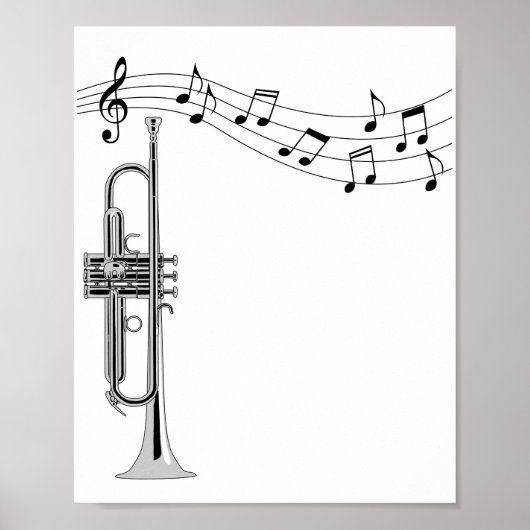 Trumpet-arts met Muzieknoten Poster (Voorkant)