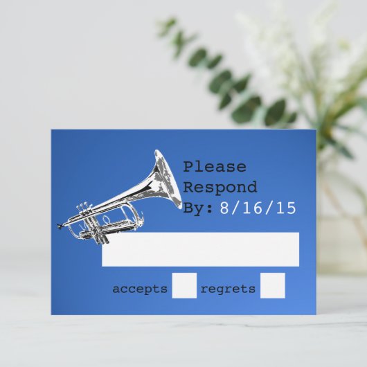 Trumpet Blue Response RSVP Kaartje (Staand voorkant)