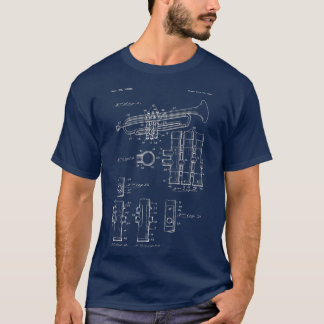 Trumpet Blueprint Design Vintage Jazz Marching T-shirt