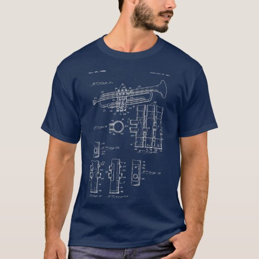 Trumpet Blueprint Design   Vintage Jazz Marching T-shirt (Voorkant)