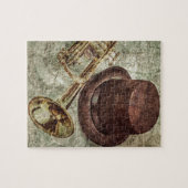 Trumpet, bovenste hoed en muzieknoten legpuzzel (Horizontaal)