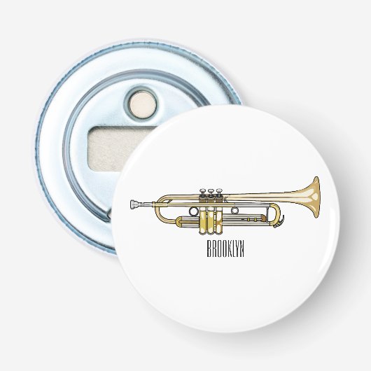 Trumpet cartoon illustratie button flesopener (Voorkant)
