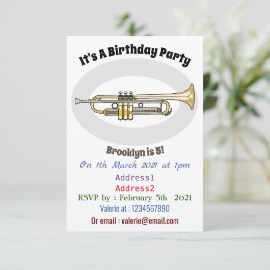 Trumpet cartoon illustratie kaart (Staand voorkant)