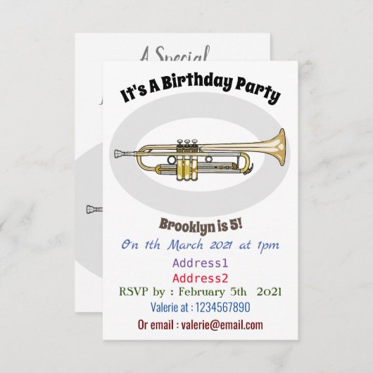 Trumpet cartoon illustratie kaart (Voorkant / Achterkant)