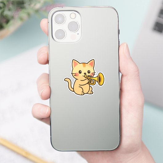 Trumpet Cat Music Art Sticker (Telefoon)