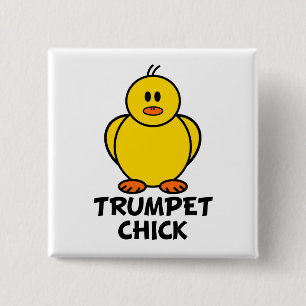 Trumpet Chick Vierkante Button 5,1 Cm