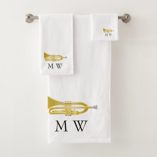 Trumpet Design Monogrammed Bad Handdoek (Insitu)