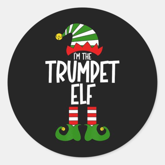 Trumpet Elf Xmas Music Instrument Matching Christm Ronde Sticker (Voorkant)