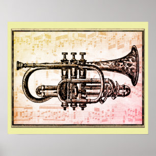 Trumpet en Muzieknoten Poster