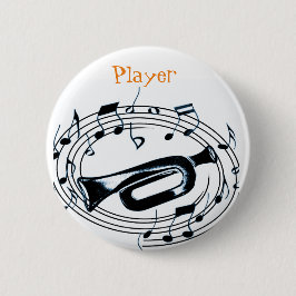 Trumpet en muzieknoten ronde button 5,7 cm