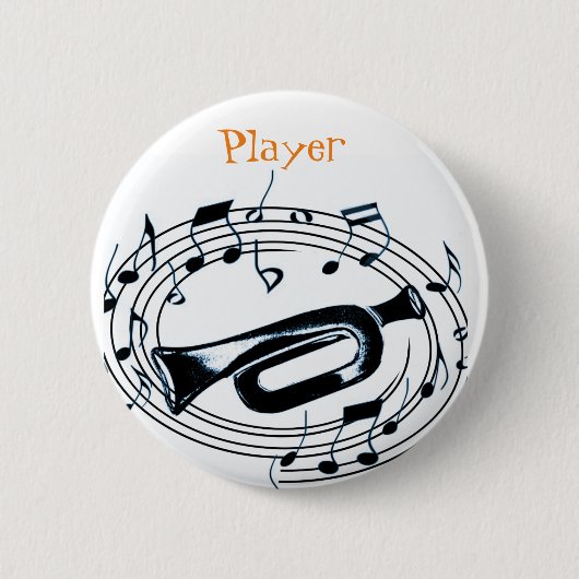 Trumpet en muzieknoten ronde button 5,7 cm (Voorkant)
