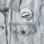 Trumpet en muzieknoten ronde button 5,7 cm (In situ)