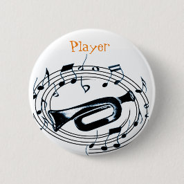 Trumpet en muzieknoten ronde button 5,7 cm