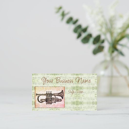 Trumpet en Muzieknoten Visitekaartje (Staand voorkant)