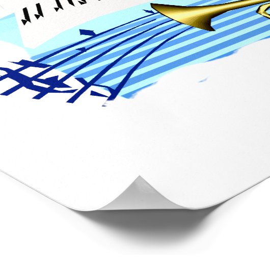Trumpet en toetsenbord, muziek met blauw thema poster (Hoek)
