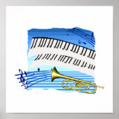 Trumpet en toetsenbord, muziek met blauw thema poster (Voorkant)