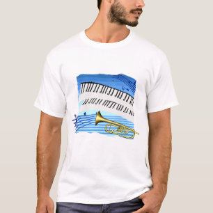 Trumpet en toetsenbord, muziek met blauw thema t-shirt