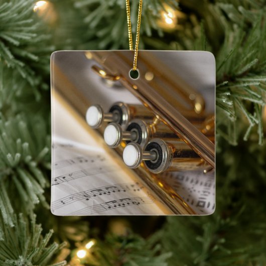 Trumpet en vel Music Brass Instrument Keramisch Ornament (Boom)