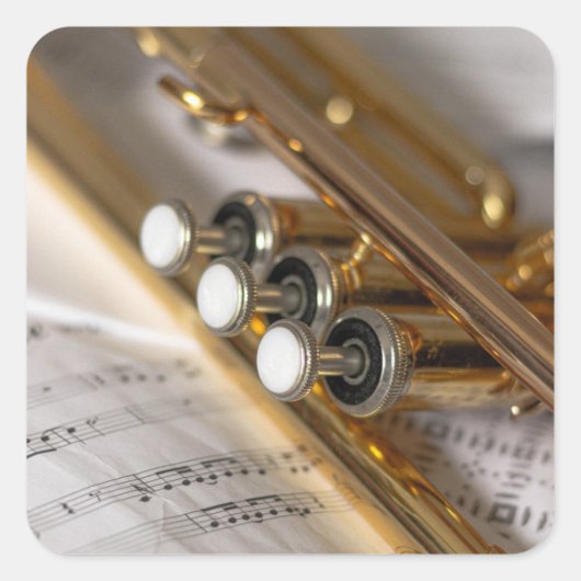 Trumpet en vel Music Brass Instrument Vierkante Sticker (Voorkant)