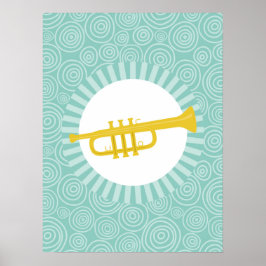 Trumpet Fun Turquoise Swirl Music Poster