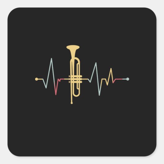 Trumpet hartslag vierkante sticker (Voorkant)