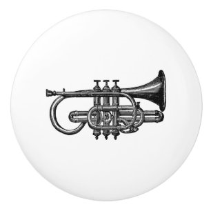 Trumpet-hoornmessen,  muziekstuk keramische knop