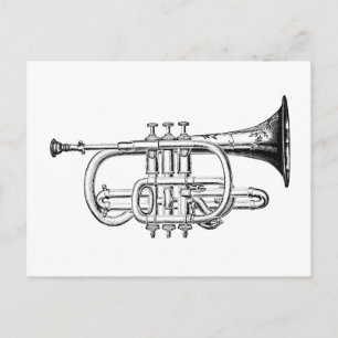 Trumpet-houtengravering Briefkaart