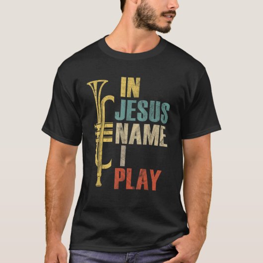Trumpet in Jezus Name Ik speel Retro Trumpet T-shirt (Voorkant)