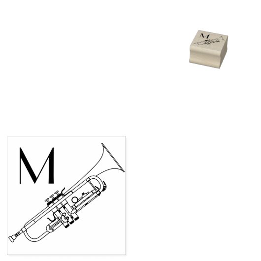 Trumpet Initiaal Monogram Musician Band Teacher Rubberstempel (Gestempeld)