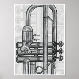 Trumpet-kleppen in Charcoal Music Art Print