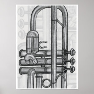 Trumpet-kleppen in Charcoal Music Art Print
