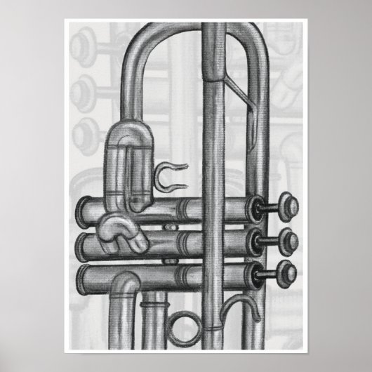 Trumpet-kleppen in Charcoal Music Art Print (Voorkant)