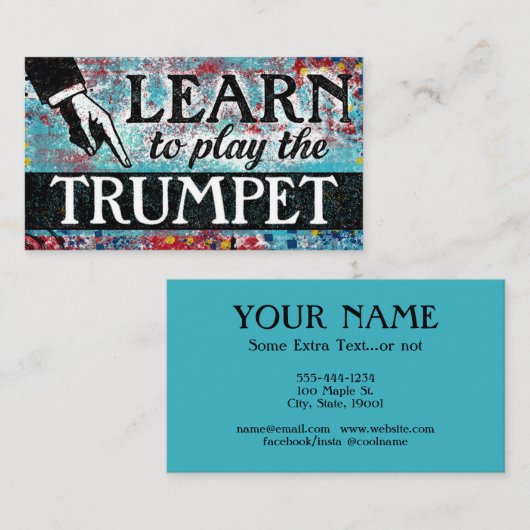 Trumpet Lessons Visitekaartjes - Blauw rood (Voorkant / Achterkant)