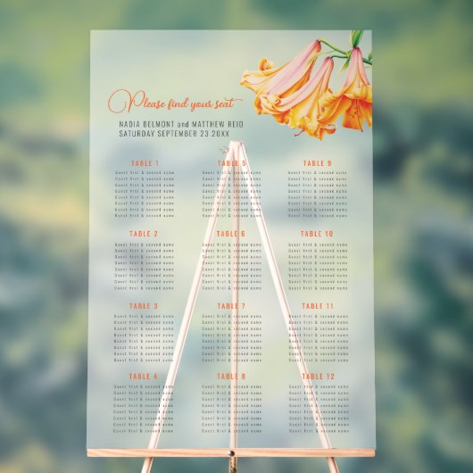 Trumpet lilies wedding 12 table seating chart  acryl bord (Neutraal)