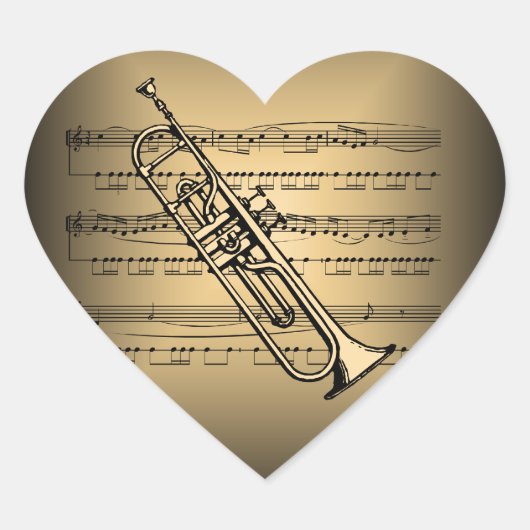 Trumpet met vel muziekachtergrond hart sticker (Voorkant)