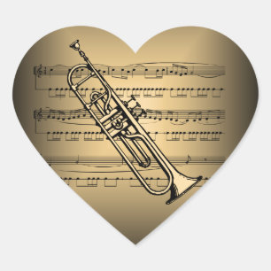 Trumpet met vel muziekachtergrond hart sticker