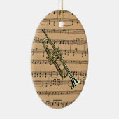 Trumpet met vel muziekachtergrond keramisch ornament (Rechts)