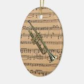 Trumpet met vel muziekachtergrond keramisch ornament (Links)
