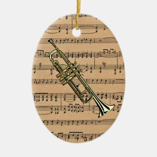 Trumpet met vel muziekachtergrond keramisch ornament