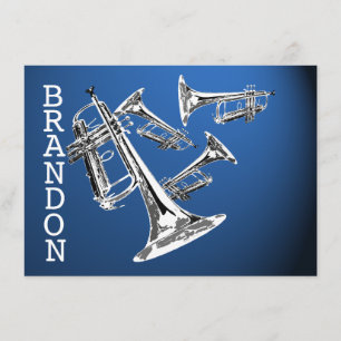 Trumpet Music Dark Blue Dank u voor uw flatkaart Bedankkaart
