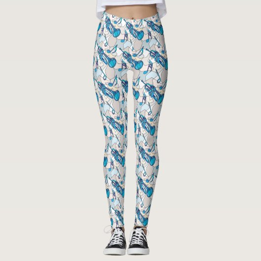 Trumpet Music Note Fragmenten Leggings (Voorkant)