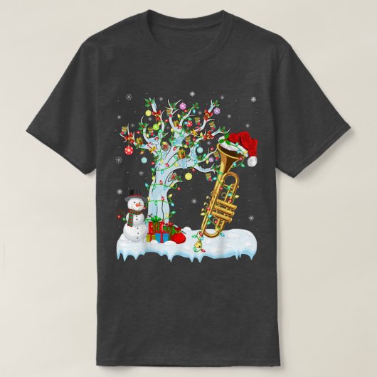 Trumpet Music Xmas Tree Lighting Santa Hat T-shirt (Design voorkant)