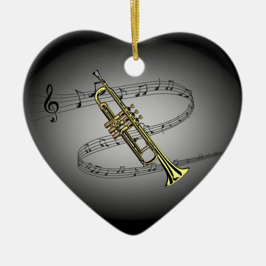 Trumpet Musical Scale ~ Black ~ Gray Background Keramisch Ornament (Voorkant)